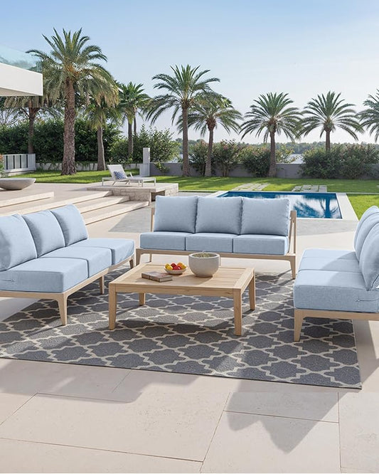 Luxury 24x24x6 Inch Outdoor Chair Cushions - Set of 2 Water Resistant Comfortable Patio Seat Cushion for Porch Rattan Dining Rocker Glider Chairs Loveseat Couch Sectional Sofa - Baby Blue