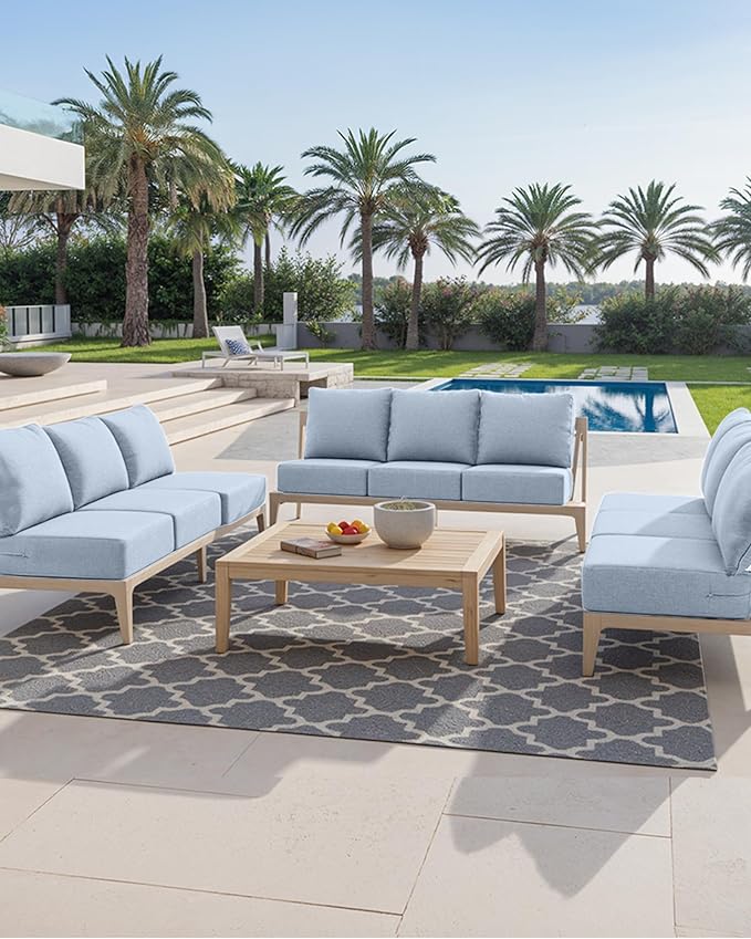 Luxury 24x24x6 Inch Outdoor Cushions for 5 Peice Patio Furniture Set - Set of 5 Water-Resistant Pillow for Dining Rocking Swivel Chairs Loveseat Couch Sectional Sofa - Baby Blue