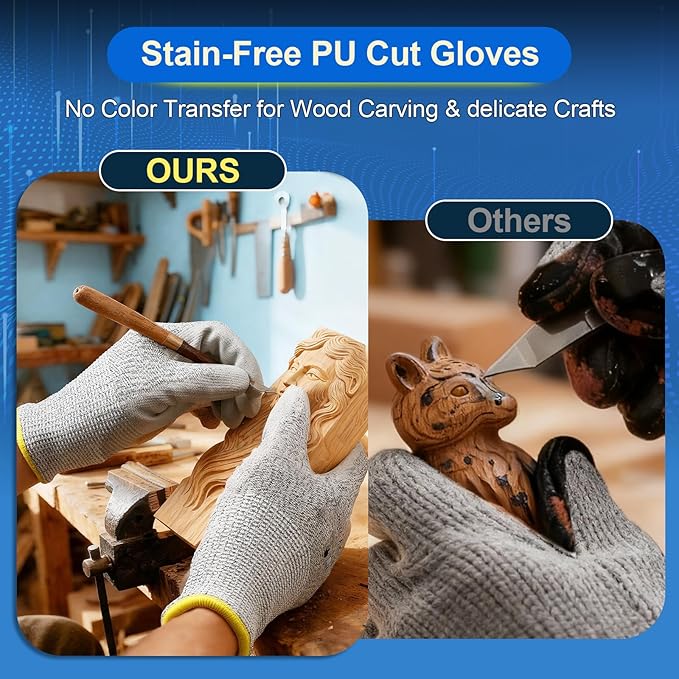 Dowellife 3 Pairs Level 5 Cut Resistant Work Gloves for Men and Women, PU Coated Breathable Gardening Gloves, Thin Flexible and Firm Grip for Mechanics and Fishing (Large, Grey)