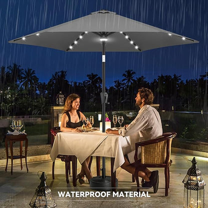 10ft Solar Patio Umbrella - Outdoor Umbrella with Centre Surround Light 24 LED Beads, Market Table Umbrella with Tilt & Crank for Pool, Porch, Garden, Deck, Backyard UV Protection(Anthracite)