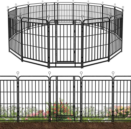 16 Panels No Dig Garden Fence 36 ft(L) X 40 in(H) Animal Barrier for Yard, Patio, Garden Borders, Outdoor Decorative Fencing with Thick Pipe Metal Panels