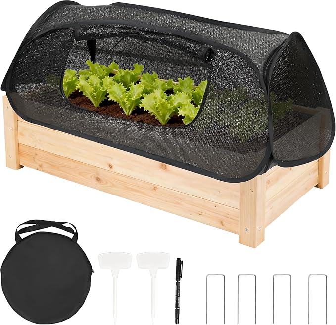 45"×20"×18"Pop Up Plant Shade Tent,Foldable UV Resistant Sun Shade Cloth,Raised Bed Shade Cover with Labels & Stakes,Breathable Garden Mesh Cover with Zipper Door for Vegetables,Fruits,Flowers