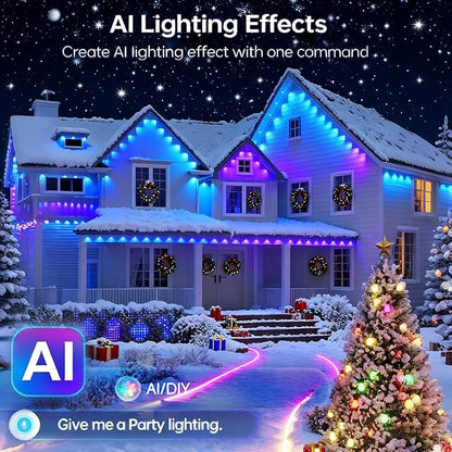 Permanent Christmas Outdoor Lights for House, 100ft RGB+IC and Tunable White Warm to Cool Color Changing Exterior Lighting, IP67 72 LED Eave Lights for Holiday, Christmas, Daily Lighting
