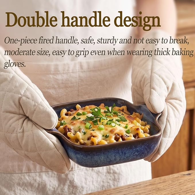 Ceramics Au Gratin baking Dishes Set of 4, Baking Tray Bake ware, 10.5 oz Ramekins, for Pie Pan, Appetizer, Tart, Dessert, Quiche, Oven Small dish, individual dishes, Square 7.3 Inch