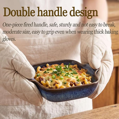 Ceramics Au Gratin baking Dishes Set of 4, Baking Tray Bake ware, 10.5 oz Ramekins, for Pie Pan, Appetizer, Tart, Dessert, Quiche, Oven Small dish, individual dishes, Square 7.3 Inch