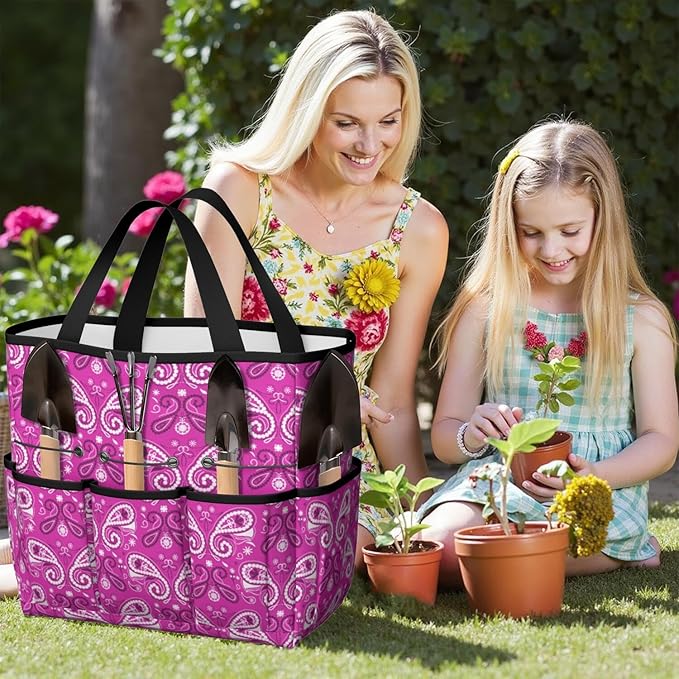 Paisley Garden Tool Bag - Waterproof Garden Tote with 8 Pockets, Large Storage Home Organizer Gardening Tool Oxford Bag for Garden Tools Kits Holder, Ideal Outdoor Gardening Gift for Women & Men