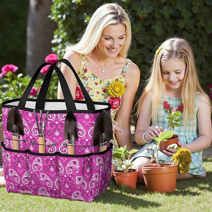 Paisley Garden Tool Bag - Waterproof Garden Tote with 8 Pockets, Large Storage Home Organizer Gardening Tool Oxford Bag for Garden Tools Kits Holder, Ideal Outdoor Gardening Gift for Women & Men