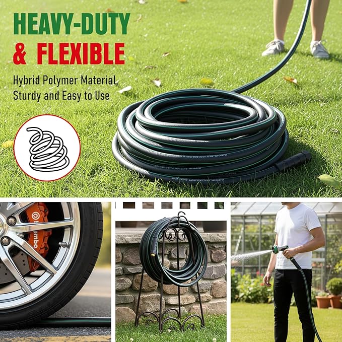 Heavy Duty Garden Hose 95ft, NON-EXPANDABLE Flexible Water Hose, Kink Resistant Lightweight Hybrid Hose, Leakproof Hose Male to Female Fittings