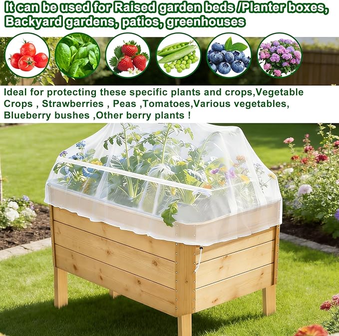 1 Pack Garden Netting for Raised Beds, Fine Mesh Bird Netting Barrier Screen with Zipper Drawstring Garden Bed Plant Cover for Protect Vegetable Fruits Crop from Animals Pest Insect, 4.1×4.1×2Ft