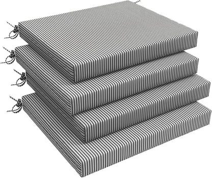 LVTXIII Outdoor Seat Cushions Seasonal Replacement Chair Cushions, Square Patio Chair Pads with Ties for Dining Chairs and Garden Furniture,18.5"x16"x2", 4 Pack, Strip Grey