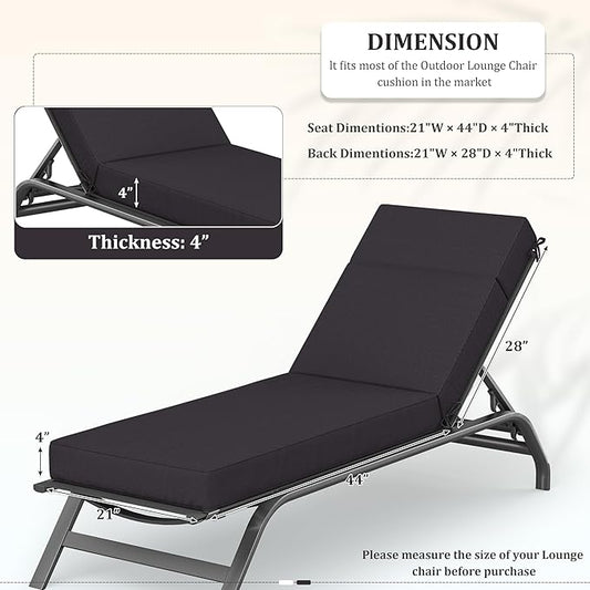 Chaise Lounge Cushions Outdoor, 72" L X 21" W X 4" D Lounge Chair Cushions for Outdoor Furniture, High-Density Foam Outdoor Chaise Cushion-Waterproof Fade-Resistant ThickPatio lounge chair cushion