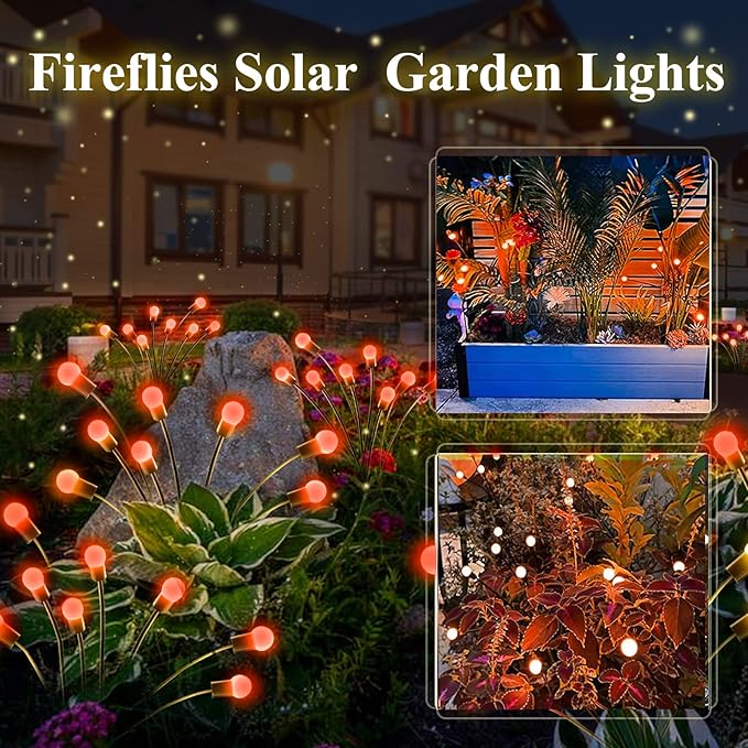 6-Pack Red Solar Outdoor Light for Garden Decorations, 48 LED Super Bright Solar Firefly Lights (Sway by Wind), New Upgraded Fairy Lights Outdoor Waterproof for Outside Pathway Patio Yard Porch(Red)