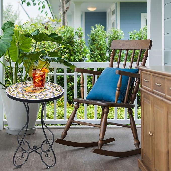 VCUTEKA Outdoor Side Table Mosaic Patio Table Accent Tables Mosaic Tile Top Metal Frame Small End Tables Porch Beach Patio Garden Balcony Yellow