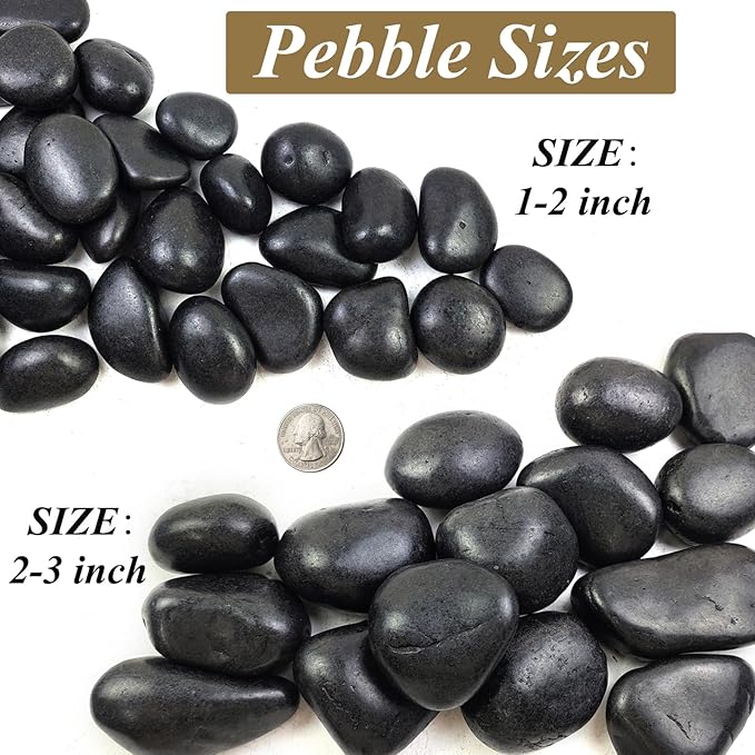 FANTIAN 5 Pounds Black Natural Decorative River Pebbles – 2-3 Inch Black Polished Decorative Pebbles for Garden Landscaping, Home Décor, Outdoor Paving River Rocks, Rocks for Painting