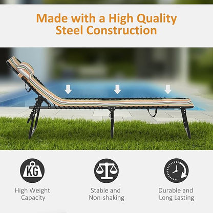 Outsunny Folding Chaise Lounge Chair, Patio Sun Tanning Chair, Outdoor Chaise Lounger with 4-Position Reclining Back, Breathable Mesh Seat for Beach, Poolside, Yard, Rainbow Striped