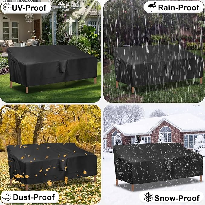 OutdoorLines Outdoor Waterproof Patio 4-Seater Couch Cover - UV Resistant Patio Sofa Furniture Covers Weatherproof Heavy Duty Glider Covers for Outdoor Furniture, 104Wx32.5Dx33H Inches, Black