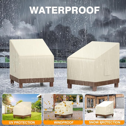 Outdoor Swivel Lounge Chair Covers Waterproof Outdoor Furniture Cover, Heavy Duty Oxford Cloth Patio Chair Covers for Swivel Lounge Chairs Beige & Brown 30W x 34D x 38.5H Inches (2 Pack)