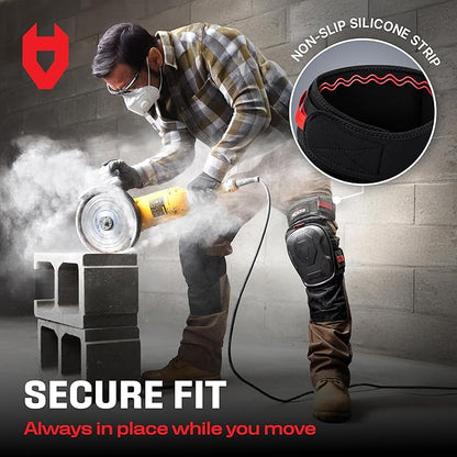 NoCry Professional Gel Knee Pads for Work — Heavy Duty Anti-Slip Cap, Extra Dual-Layer Foam and Cushion, Reinforced Adjustable Non-Slip Straps, Built-in Hangand Pull Loops, Fits Men Women, Black