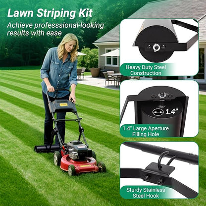 Suchtale Lawn Striping Kit for Push Mowers, Heavy-Duty Stainless Steel Roller, Universal DIY Lawn Striper with Large Easy-Fill Sand Port & Funnel, Adjustable Design, Fits Gas or Electric Lawn Mowers