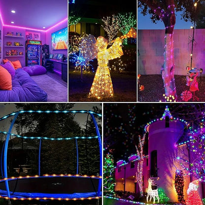 33FT Solar Rope Lights Outdoor Waterproof, 18 Colors Changing Trampoline Light Solar Powered & USB with Remote, Multicolor 100 LED Fairy String Lighting Outside for Christmas Halloween Decor