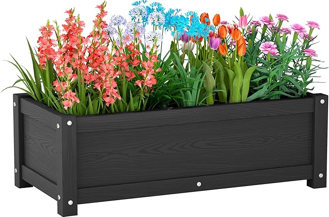 HDPE Raised Planter Box Outdoor,Rot-Resistant and Non-Cracking,Raised Beds for Gardening 29.5 * 14.4 * 9.8 in for Yard,Lawn,Outdoor Planter Boxes Rectangle with Drainage Holes Black