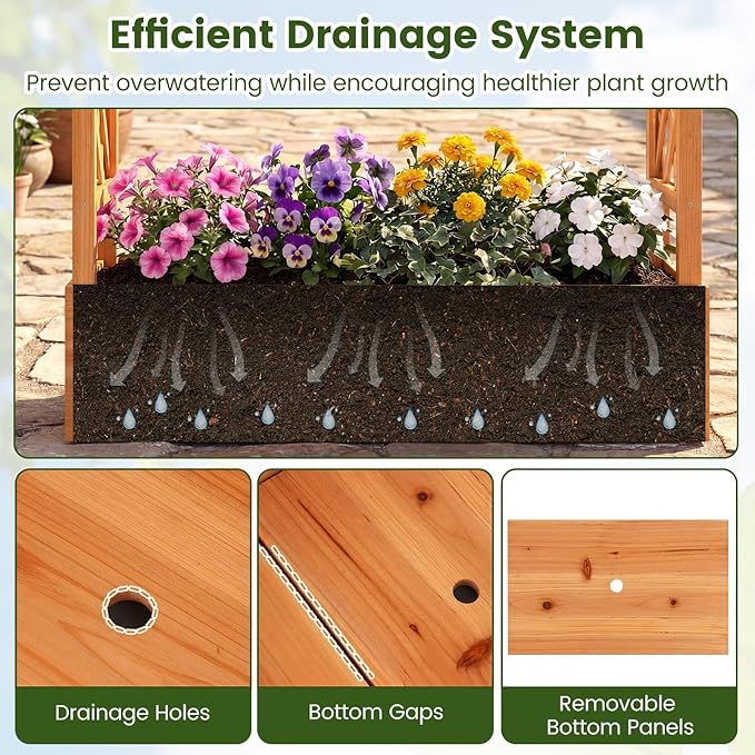 S AFSTAR Raised Garden Bed with Trellis, 2-in-1 Fir Wood Planter Box with Flat Roof & Drainage Holes, Vertical Planter Raised Bed for Climbing Plants, Flowers & Vegetables, 43" x 14" x 45" (Orange)