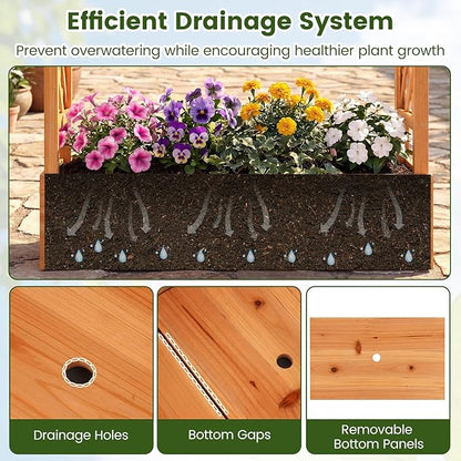 S AFSTAR Raised Garden Bed with Trellis, 2-in-1 Fir Wood Planter Box with Flat Roof & Drainage Holes, Vertical Planter Raised Bed for Climbing Plants, Flowers & Vegetables, 43" x 14" x 45" (Orange)