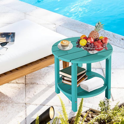 LZRS Round Adirondack Side Table Double End Table, Outdoor Side Tables for Patio, Backyard,Pool, Indoor Companion, Easy Maintenance & Weather Resistant(Turquoise)