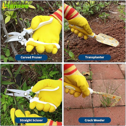 Yellow Garden Tools Set for Women, iHansee 10-Piece Gardening Tool Kit with Handbag, Non-Slip Ergonomic Handles, Gardening Gift for Women, Mom, Garden Lovers