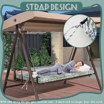 Replacement Cushions for Swing, Swing Cushions 3 Seater Replacement, Waterproof Thicken Washable Pad Cushion for Outdoor Indoor Furniture Swing Patio (Bamboo Leaf, 40x55 inch)