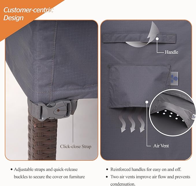 WJ-X3 Ripstop 84 Round Patio Table Cover, Waterproof, UV Resistant, Anti-Fading Outdoor Cover for Round Dining Table and Chairs Set, 84" D x 31" H, Grey