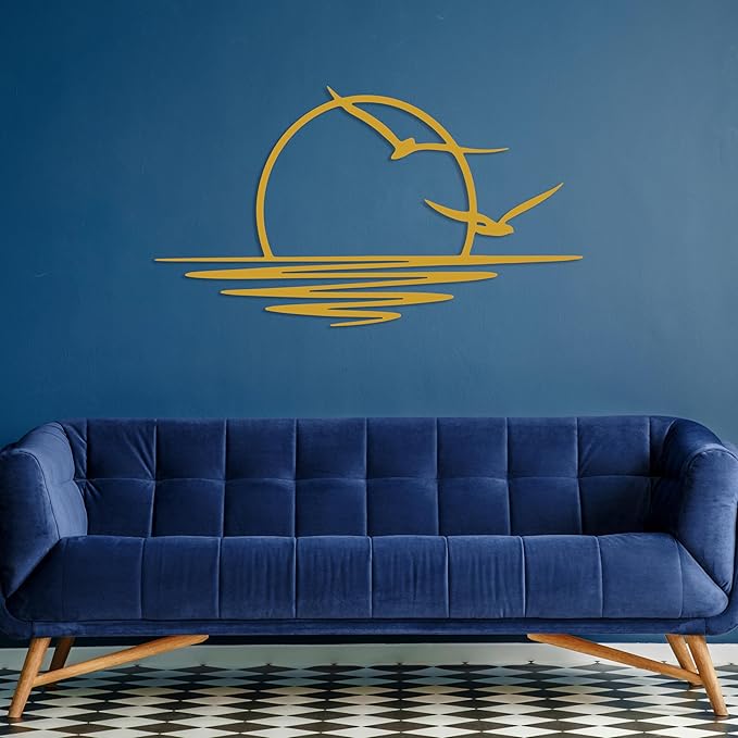 Sunrise Metal Wall Art, Sunset Metal Wall Decor for Living Room, Sunshine Line Art Home Decor Outdoor Indoor, Sun Design Modern Artwork for Walls, Abstract Sunset Wall Decor, Housewarming Gifts