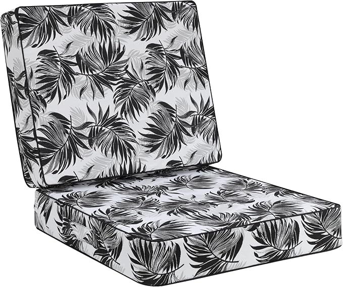 Favoyard Deep Seat Patio Cushion 19 x 19 x 3 in Waterproof Seat & Back Cushion Set with Color Fade Resisitant Pattern, Portable Handle, Attach Straps, Zipper on Removable Cover for Outdoor Furniture