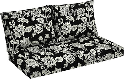 Arden Outdoor Loveseat Cushion Set, 48 x 24, Rain-Proof, Fade Resistant, Cushion Set for Couch, Bench, and Swing Ashland Black Jacobean