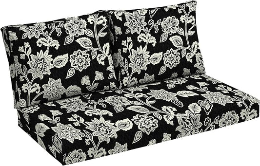 Arden Outdoor Loveseat Cushion Set, 48 x 24, Rain-Proof, Fade Resistant, Cushion Set for Couch, Bench, and Swing Ashland Black Jacobean