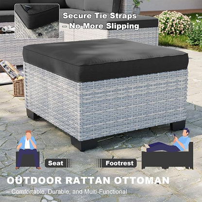 13-Piece Patio Furniture Set, Outdoor Patio Furniture with Swivel Chairs Set, Ottomans, 55,000 BTU Fire Pit Table, Modular Patio Sofa, Dual-Strand Wicker Rattan, Rust-Resistant Frame, Black