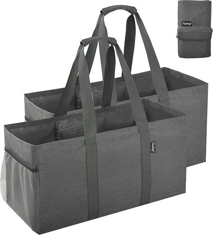 Finnhomy 42L Extra Large Utility Tote Bag, Oxford Fabric Reusable Folding Grocery Bags with Handles and Pockets, 2 Pack