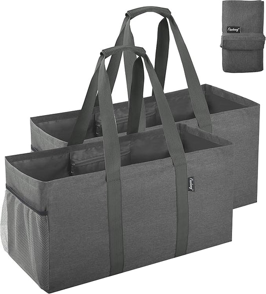Finnhomy 42L Extra Large Utility Tote Bag, Oxford Fabric Reusable Folding Grocery Bags with Handles and Pockets, 2 Pack