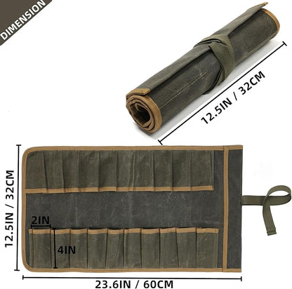 Wrench Roll Up Pouch (20 Slots), Portable Carry On Pouch Workshop Storage Woodworking Tools Organizer Bag Waxed Canvas Tool Roll & ArmyGreen