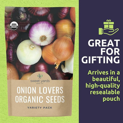 Organic Onion Seeds Variety Pack - 6 Individual Packs - 2026 Season - Walla Walla, Gladstone, Red Geneva and More! for Indoor & Outdoor Planting (Non-GMO, Certified Organic) -