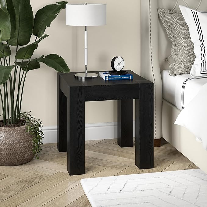 Henn&Hart Langston 22" Wide Square Side Table in Black Grain