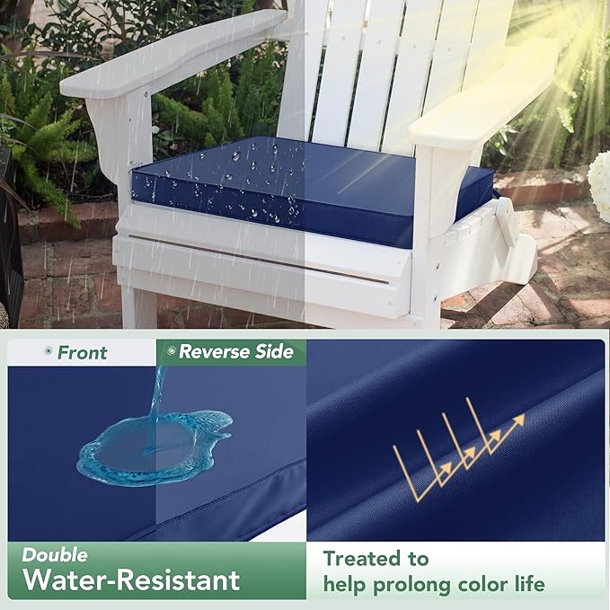 Summsun Outdoor Chair Cushions Set of 2: Waterproof & Color Fastness Seat Cushion for Patio Furniture - 22 x 22 x 3 Inch Chair Pads with Ties and Hidden Zipper - Patio Chair Cushion Replacement, Navy