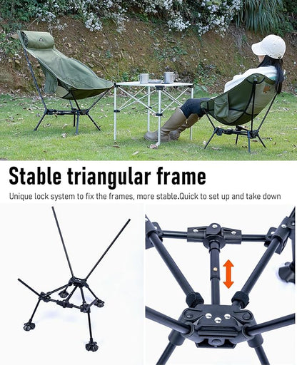 iClimb Ultralight Compact Camping Folding Beach Chair with Anti-Sinking Large Feet and Back Support Webbing (Black - Triangular Frame - 2PC)