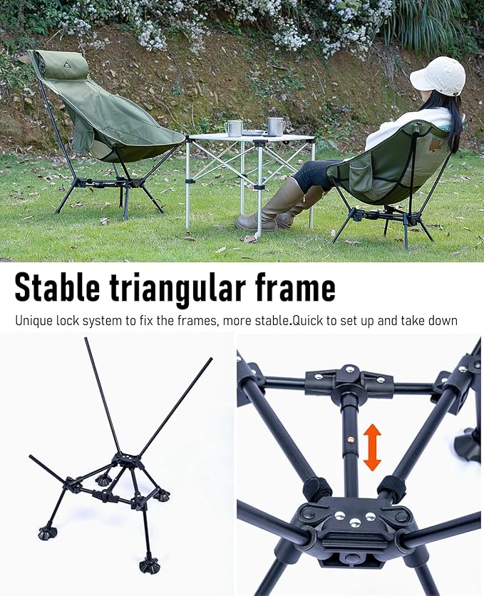iClimb Ultralight Compact Camping Folding Beach Chair with Anti-Sinking Large Feet and Back Support Webbing (Black - Triangular Frame)