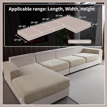 OHSIO Sectional Couch Covers, Wear Resistant Stretch Sofa Covers Washable Soft Couch Cushion Covers Anti Slip Furniture Protector Sofa Slipcovers for Pets(4 Pieces 3 Seaters+1 Chaise, Light Brown)