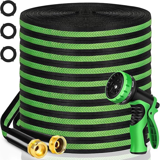 Garden Hose 100 ft Flexible Non-Expandable Water Hose Kink-Free Lightweight Leak-Proof High Pressure Durable Outdoor Portable Fabric Hoses Pipe with 3/4” Sturdy Fittings for Yard Lawn Car Wash
