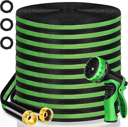 Garden Hose 100 ft Flexible Non-Expandable Water Hose Kink-Free Lightweight Leak-Proof High Pressure Durable Outdoor Portable Fabric Hoses Pipe with 3/4” Sturdy Fittings for Yard Lawn Car Wash