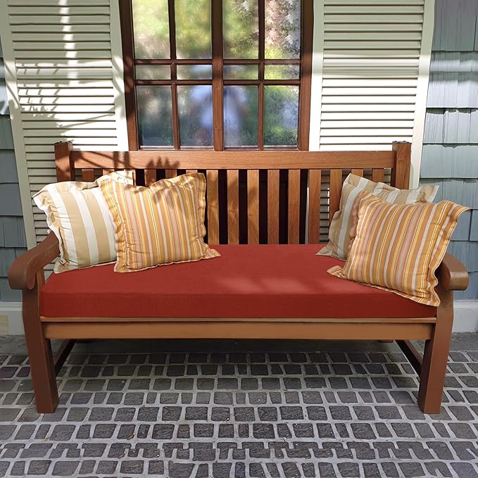 Favoyard Outdoor Bench Cushion 42 x 16 Inch Rainproof Patio Furniture Cushions 3-Year Color Fastness Garden Settee Porch Pads with Ties, Red