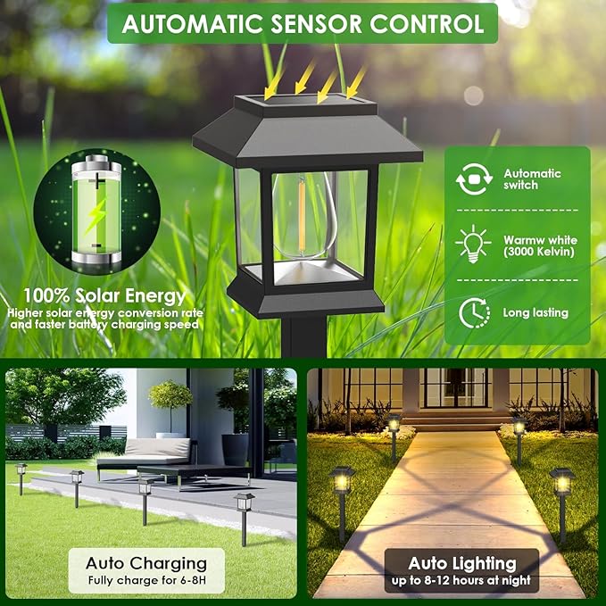 Benany Solar Outdoor Lights, 12 Pack Solar Pathway Lights Waterproof, Landscape Lighting for Path Walkway Lawn Garden Yard Outside Décor, Black