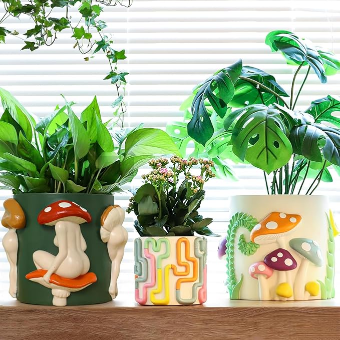 GUGUGO Mushroom Lady Body Plant Pots 8 Inch, Quirky Unique Cute Planters Boho Funky Eclectic Home Decor, Mushroom Butt Flower Pots, Indoor Planting Pot, Modern Aesthetic for Decorating, Dark Green